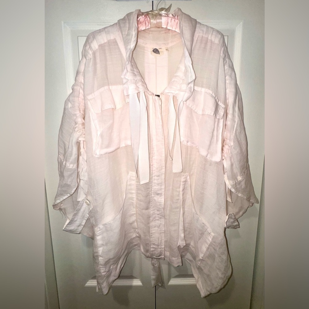 Lilka Anthropologie Women's XS/S Ramie Oversized Ivory/lt pink Jacket